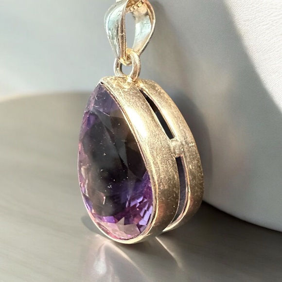 Large Tear Drop Amethyst Sterling Silver Necklace - Picture 6 of 11